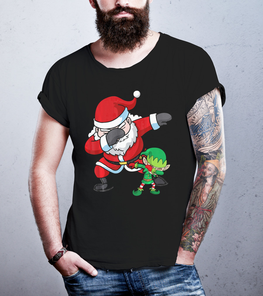 Christmas Boys Dabbing Santa Claus And Elf Dab Dan T-Shirt
