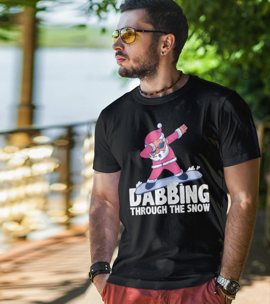 Dabbing Through The Snow Santa Snowboarding Christmas T-Shirt
