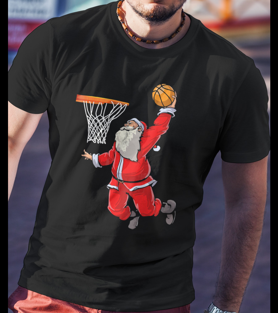 Santa Dunking Basketball Weihnachten Santa Hat T-Shirt