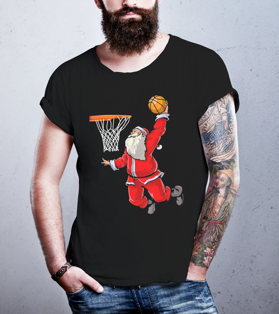 Santa Dunking Basketball Weihnachten Santa Hat T-Shirt