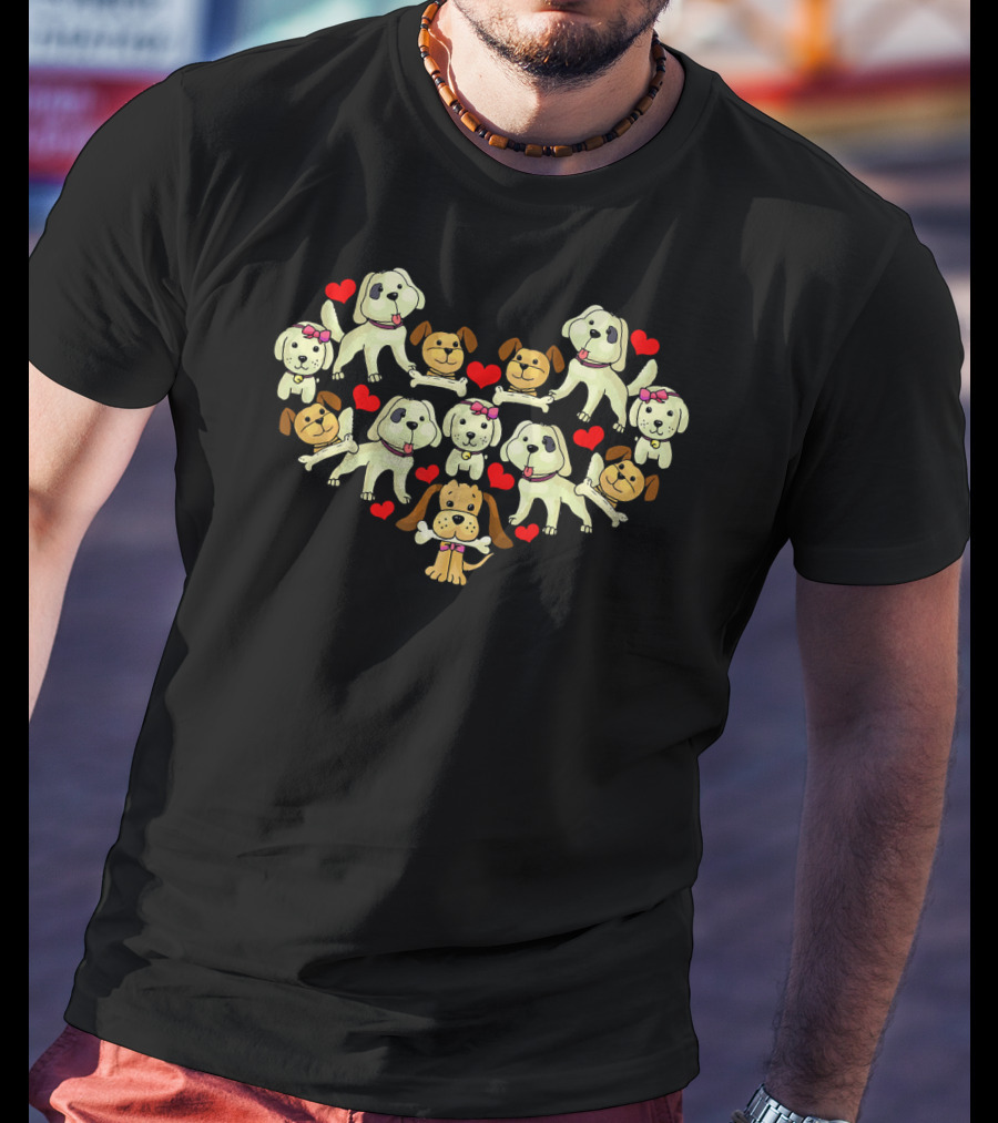 Cute Dog Heart Valentines Day Love Puppies And Hearts Dog Lovers T-Shirt