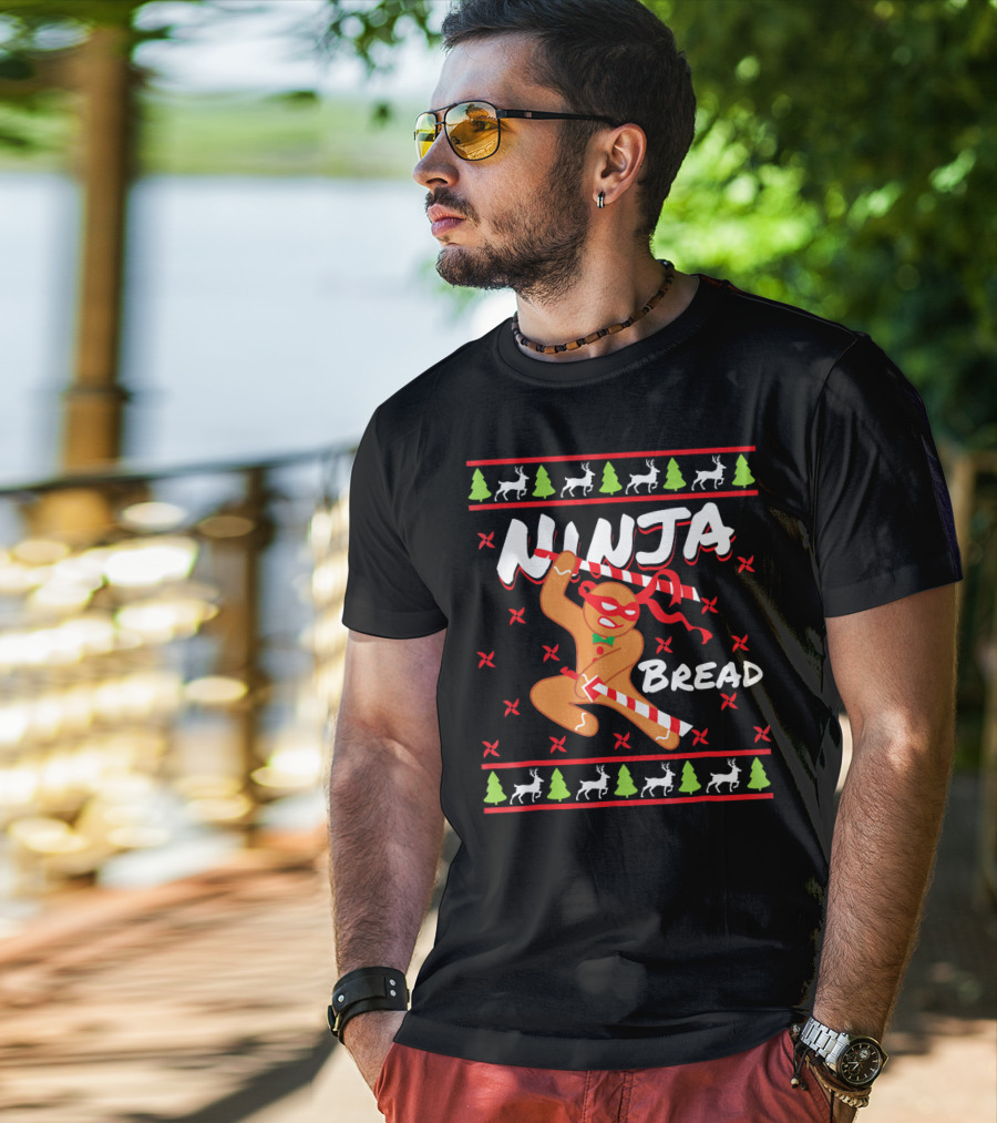 Ninjabread Man Gingerbread Ninja Christmas Sweater Reindeer Trees T-Shirt