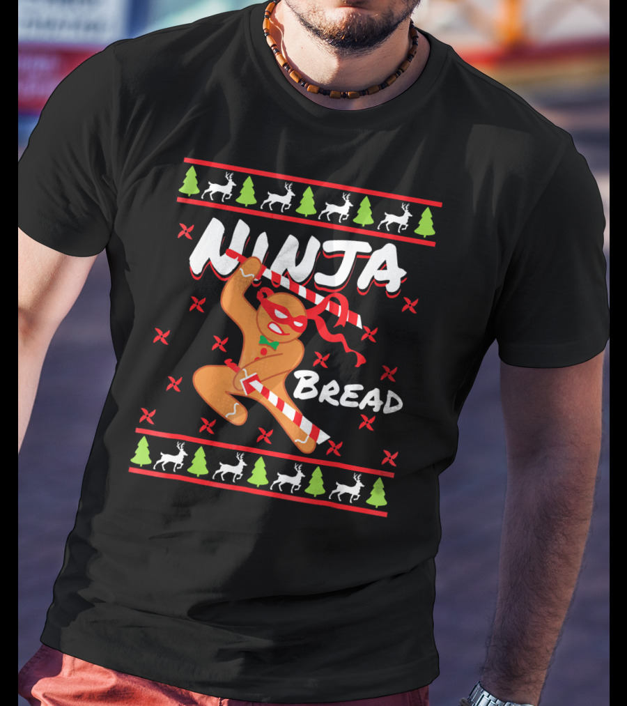 Ninjabread Man Gingerbread Ninja Christmas Sweater Reindeer Trees T-Shirt