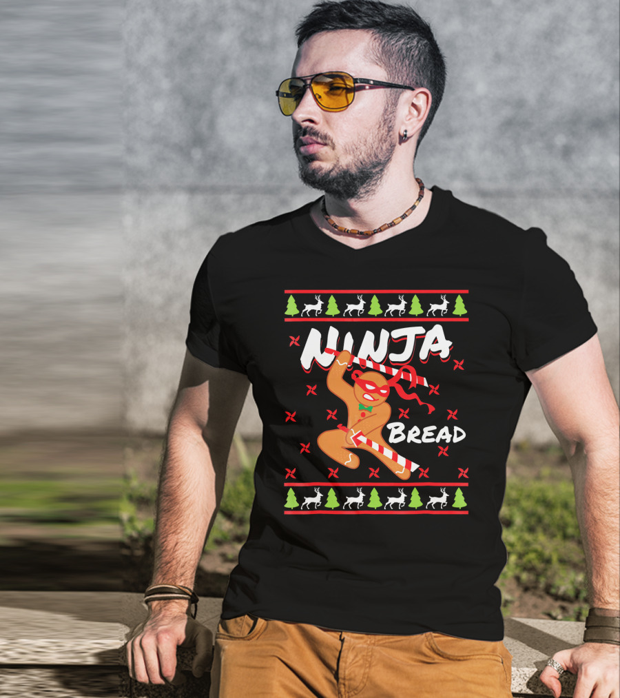 Ninjabread Man Gingerbread Ninja Christmas Sweater Reindeer Trees T-Shirt