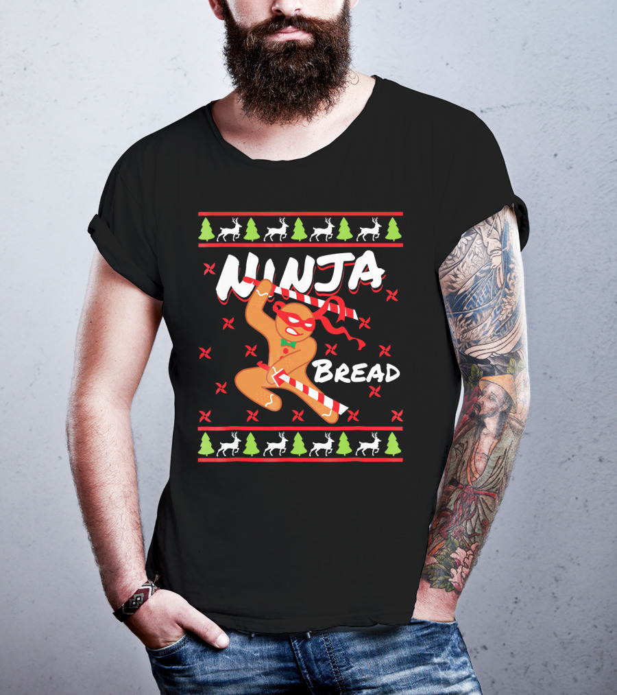 Ninjabread Man Gingerbread Ninja Christmas Sweater Reindeer Trees T-Shirt