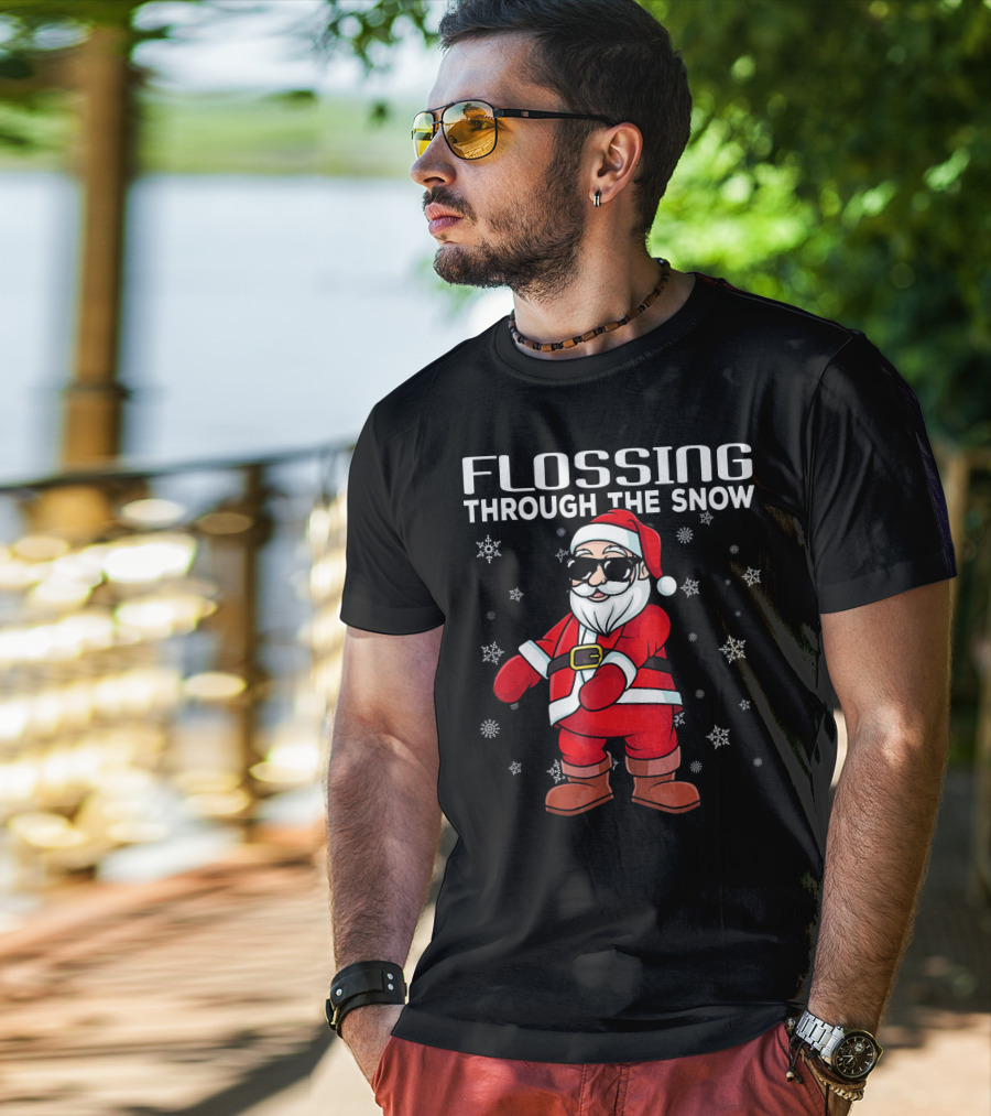 Flossing Through The Snow Santa In Sunglasses And Snowflakes T-Shirt