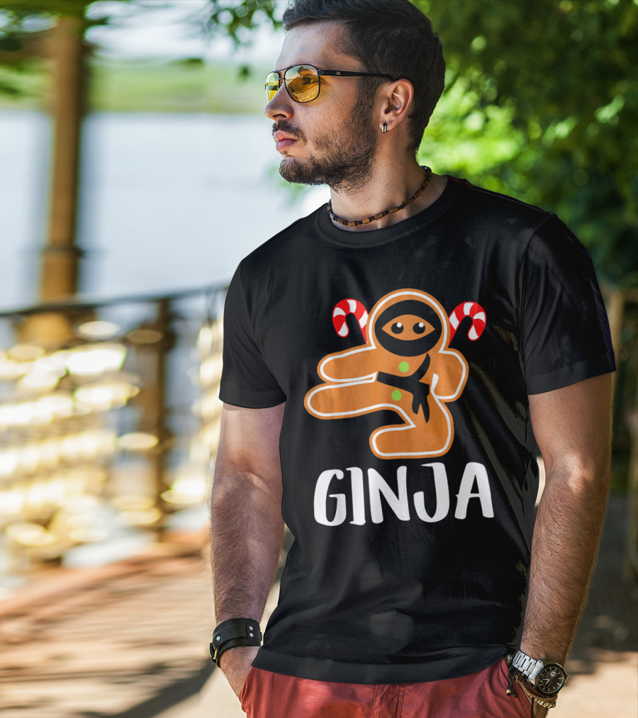 Ginja Ninja Warrior Gingerbread Man With Candy Canes T-Shirt