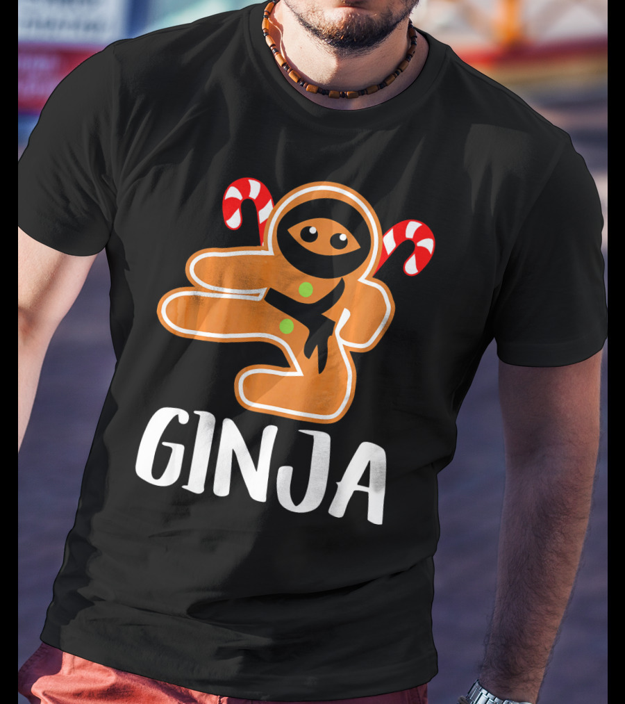 Ginja Ninja Warrior Gingerbread Man With Candy Canes T-Shirt