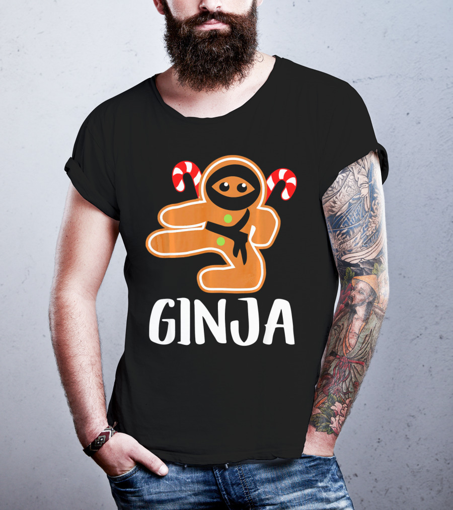 Ginja Ninja Warrior Gingerbread Man With Candy Canes T-Shirt