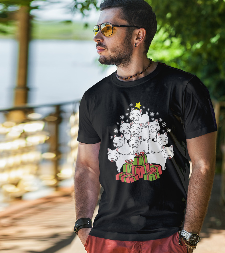 Westie Christmas Tree With Presents And Snowflakes T-Shirt