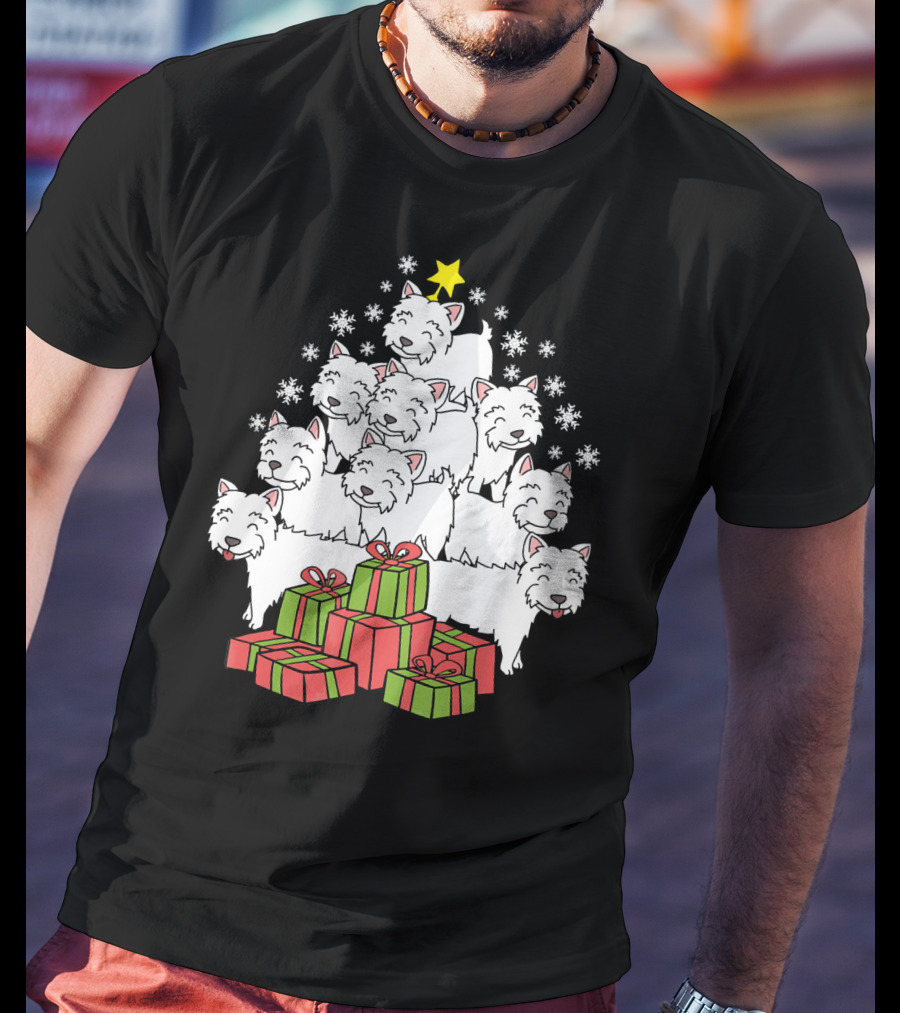 Westie Christmas Tree With Presents And Snowflakes T-Shirt