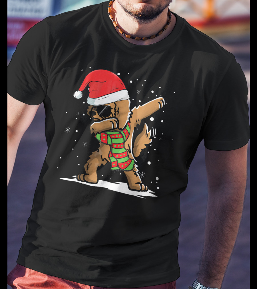 Dabbing Goldendoodle Santa With Red Hat And Christmas Scarf T-Shirt