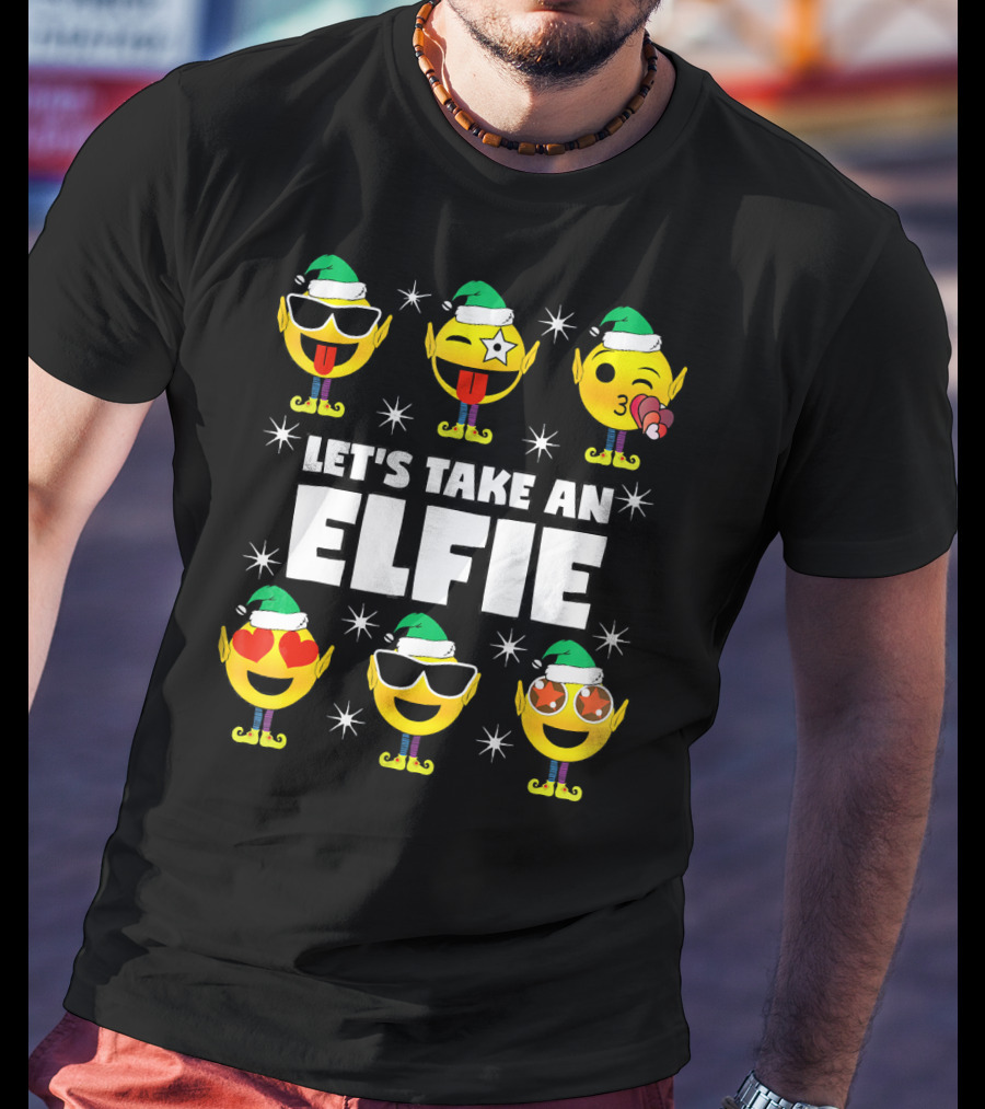 Family Christmas Emoji Elf Let's Take An Elfie T-Shirt