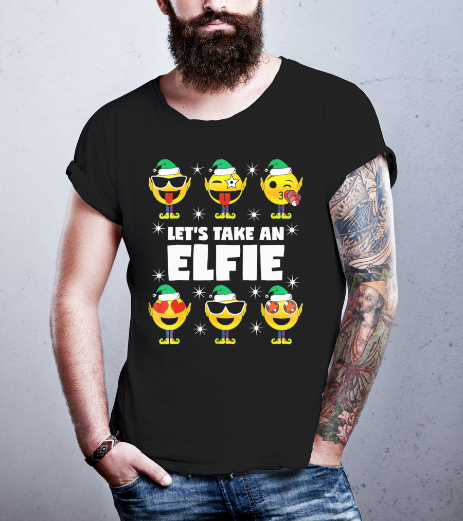 Family Christmas Emoji Elf Let's Take An Elfie T-Shirt