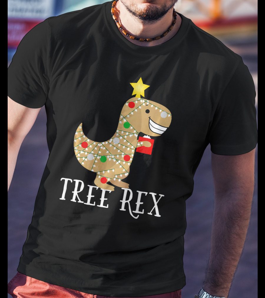 The Original Christmas Tree Rex Dinosaur With Lights And Star T-Shirt