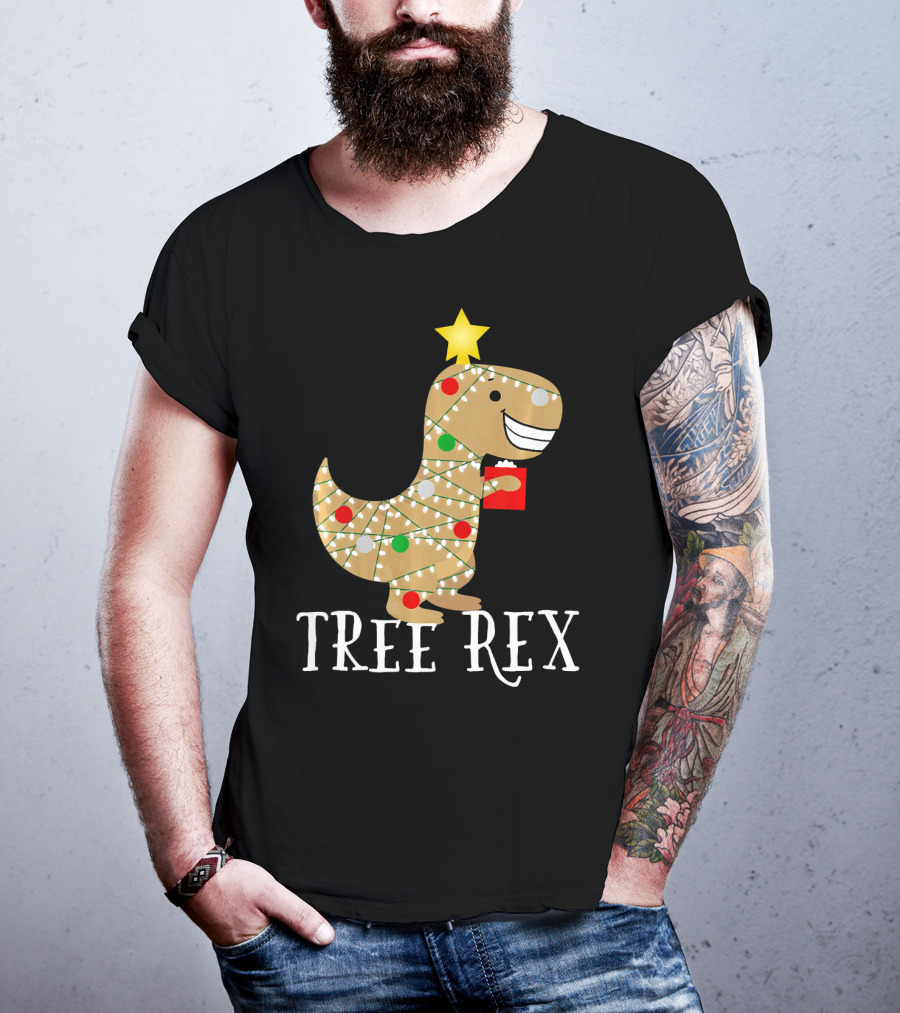 The Original Christmas Tree Rex Dinosaur With Lights And Star T-Shirt