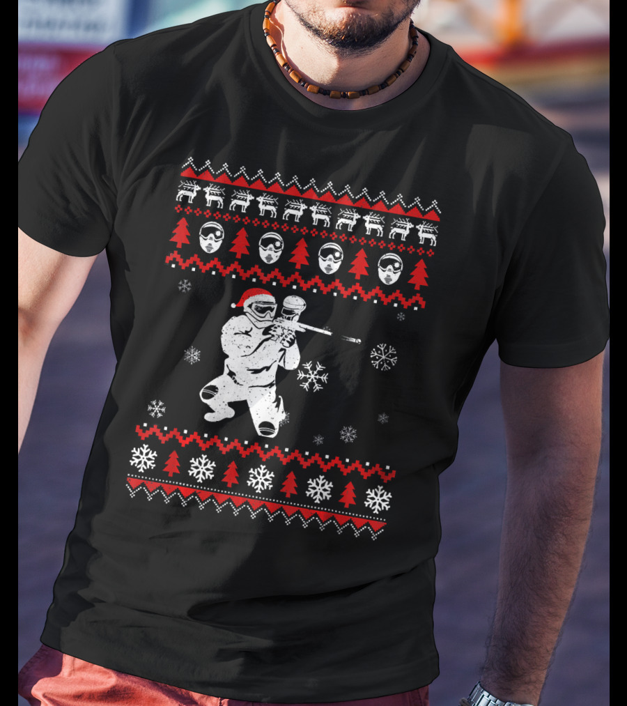 Christmas Paintball Santa Hat Reindeer Snowflakes Ugly T-Shirt