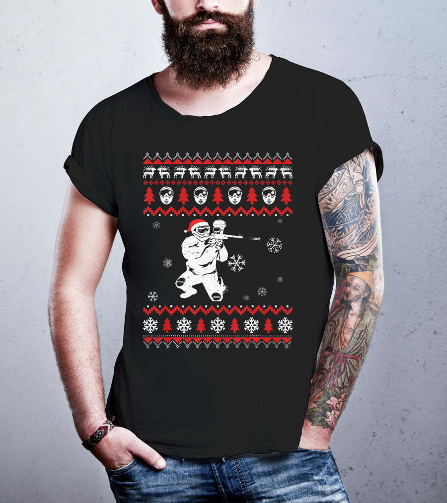 Christmas Paintball Santa Hat Reindeer Snowflakes Ugly T-Shirt