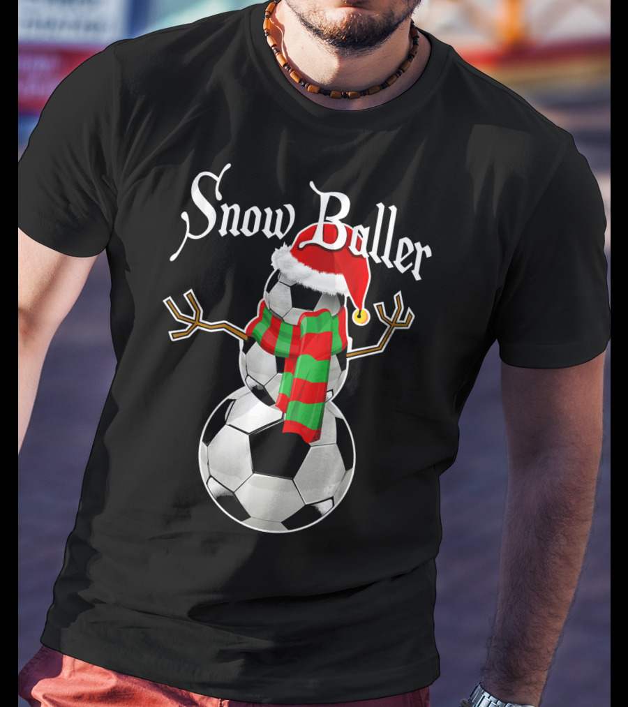 Snow Baller Soccer Christmas Snowman Santa Hat Soccer Balls T-Shirt