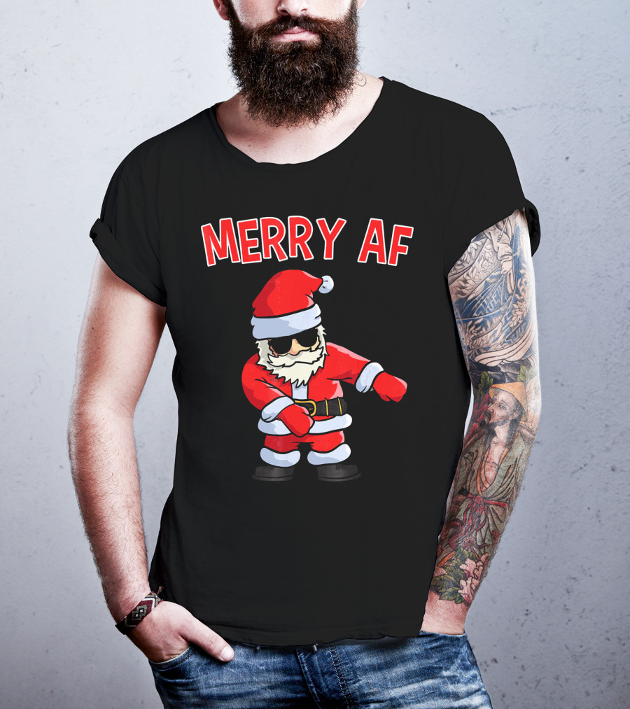 Merry AF Santa Claus Dab Funny Inappropriate Christmas T-Shirt