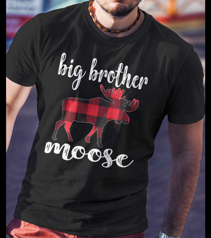 Big Brother Moose Plaid Buffalo Check Moose T-Shirt