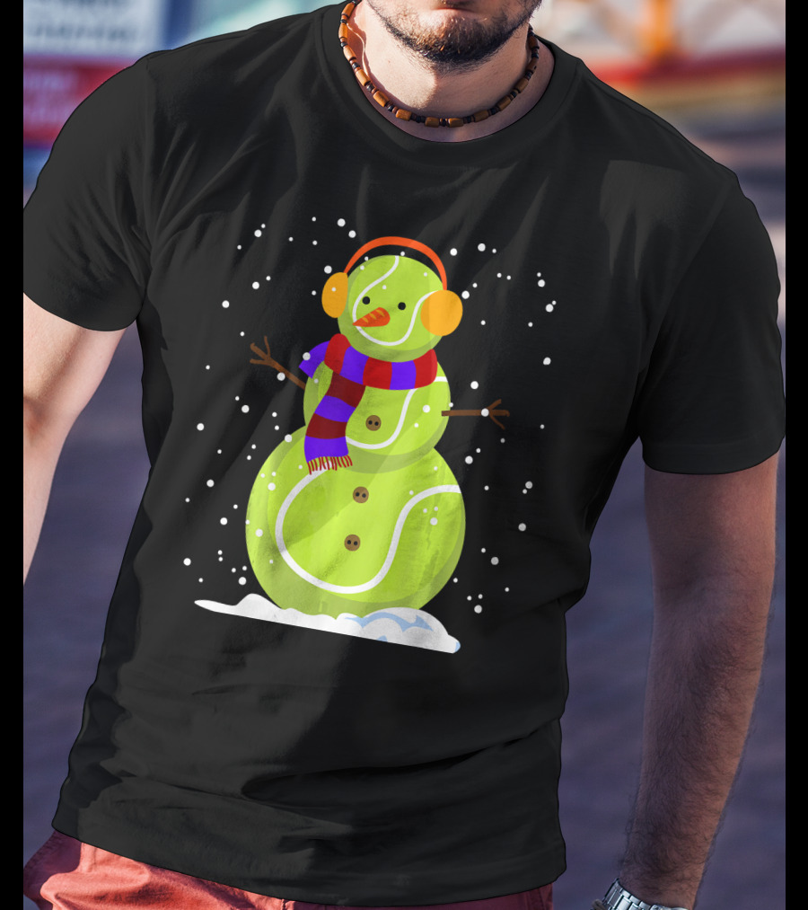 Dabbing Tennis Ball Snowman With Scarf And Earmuffs T-Shirt