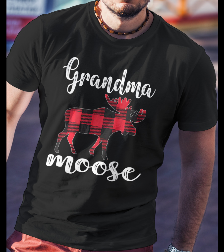 Grandma Moose Red Plaid Buffalo Check T-Shirt