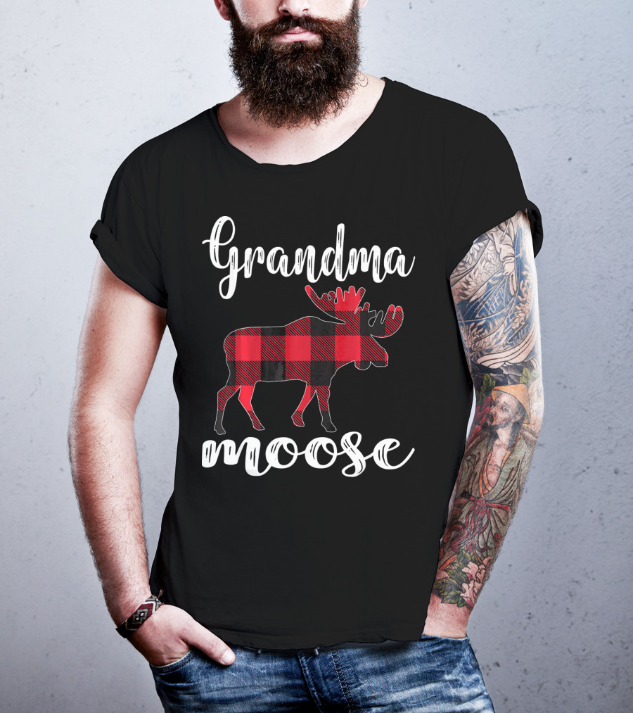 Grandma Moose Red Plaid Buffalo Check T-Shirt