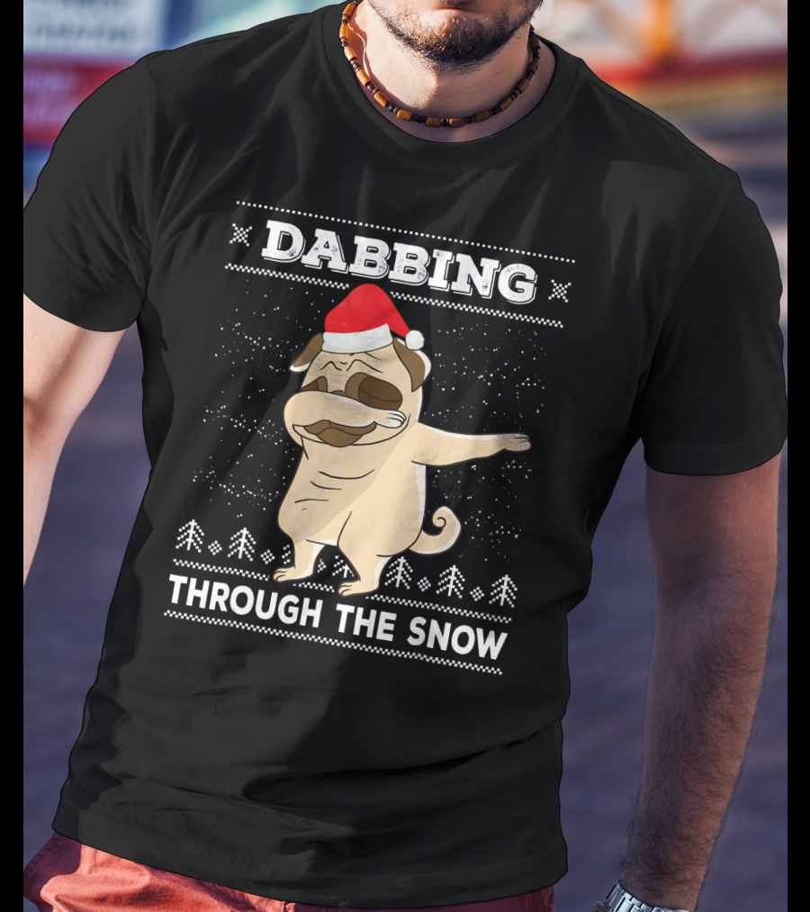 Dabbing Pug Through The Snow Santa Hat T-Shirt