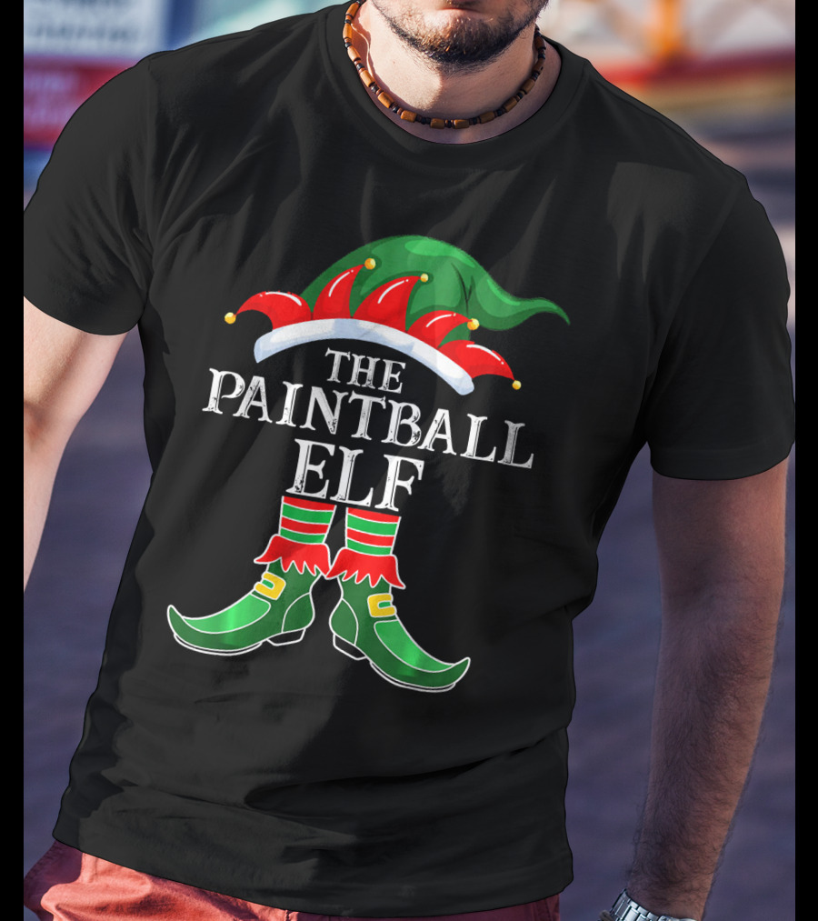 The Paintball Elf Christmas Hat Boots T-Shirt