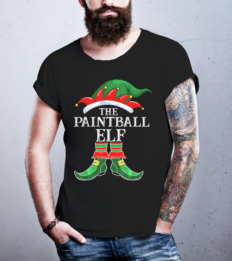 The Paintball Elf Christmas Hat Boots T-Shirt