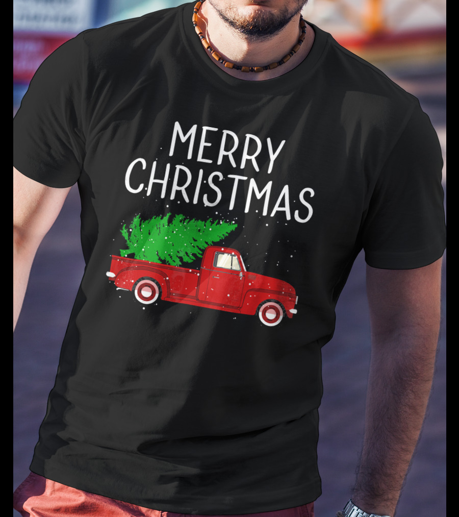 Merry Christmas Vintage Red Truck With Tree T-Shirt