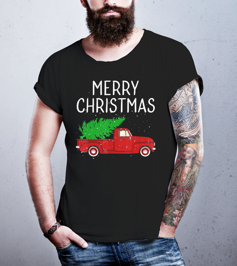 Merry Christmas Vintage Red Truck With Tree T-Shirt