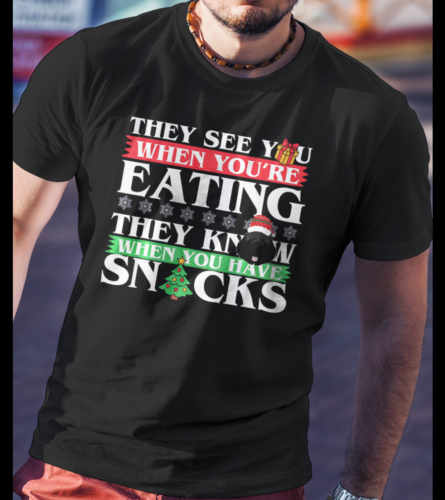 They See You When You’re Eating They Know When You Have Snacks Christmas Dog Newfoundland T-Shirt