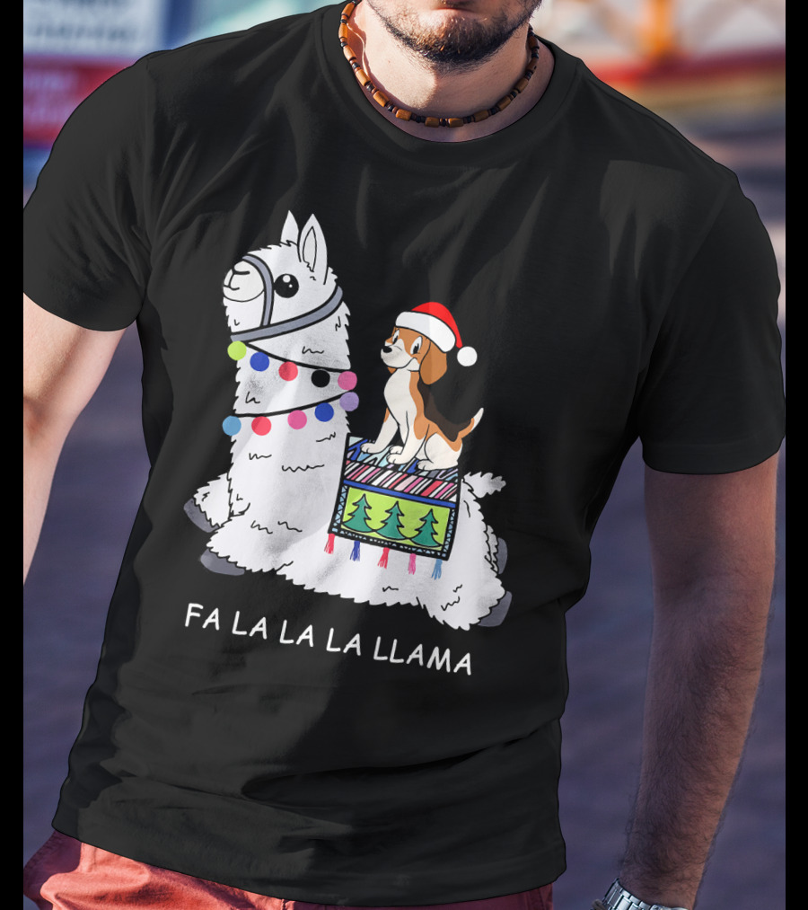Fa La La La Llama Santa Beagle Festive Christmas Ride T-Shirt