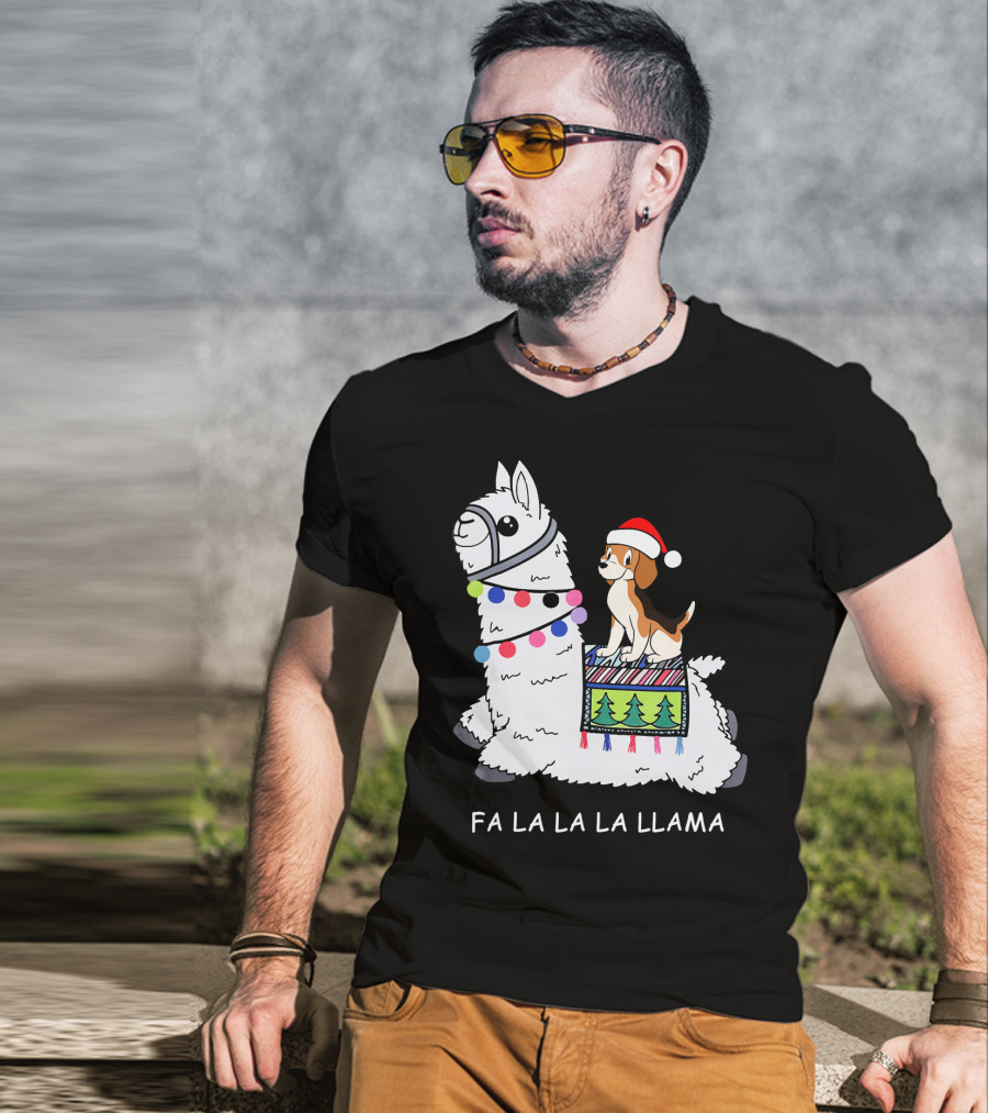 Fa La La La Llama Santa Beagle Festive Christmas Ride T-Shirt