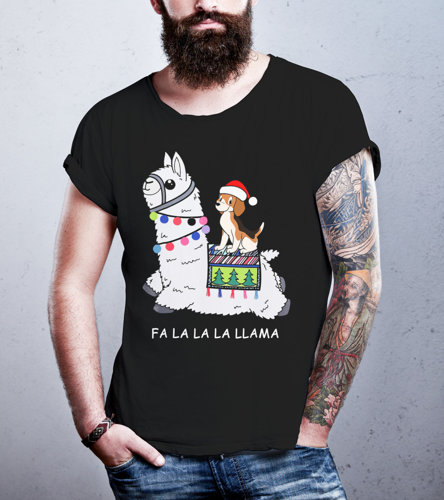 Fa La La La Llama Santa Beagle Festive Christmas Ride T-Shirt
