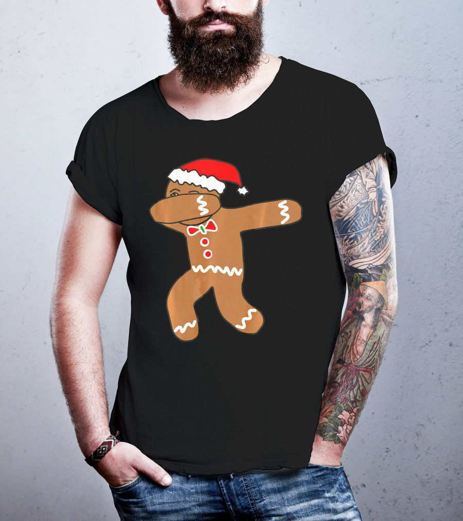 Dabbing Gingerbread Man In Santa Hat T-Shirt