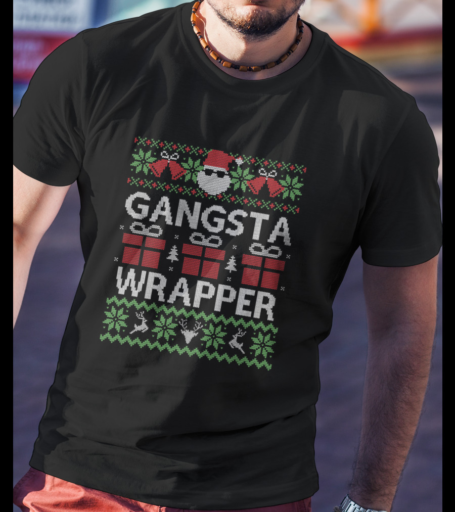 LONG SLEEVE Gangsta Wrapper Santa Presents Ugly Christmas T-Shirt