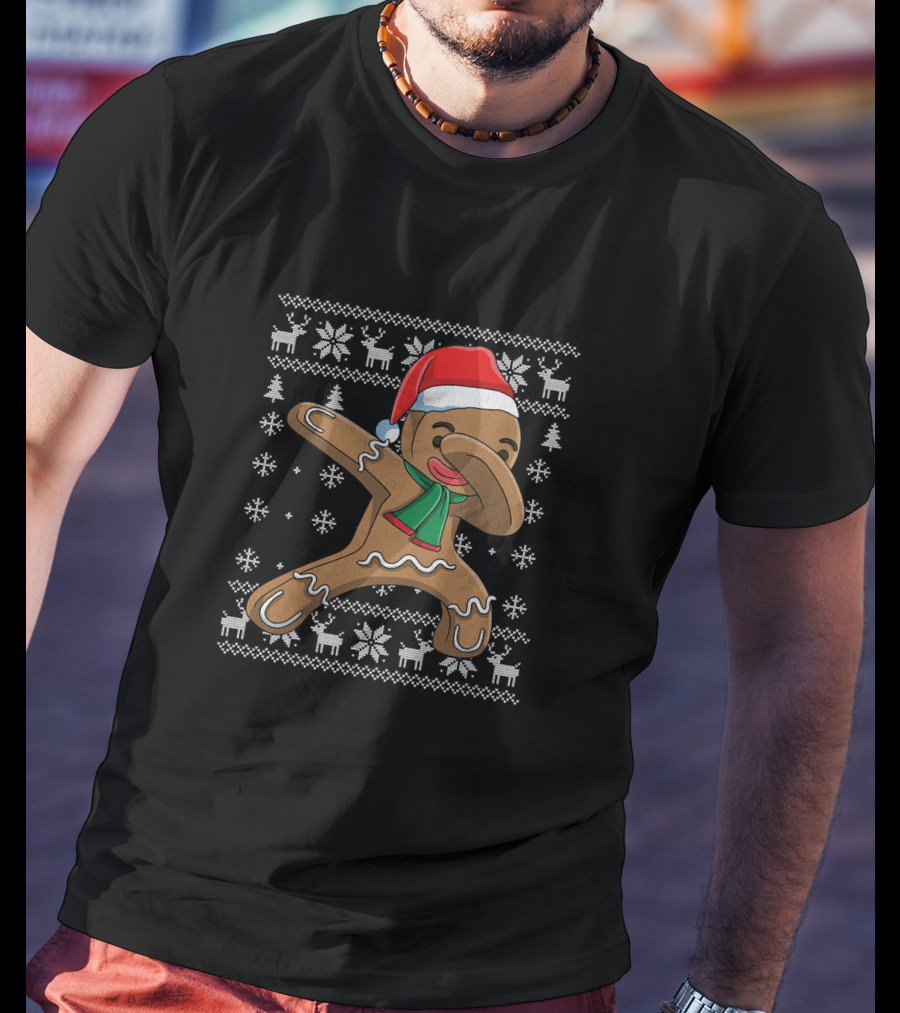 Festive Dabbing Gingerbread Man Christmas T-Shirt
