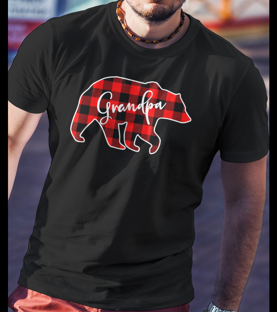 Grandpa Bear Red Plaid Matching Fam Mens T-Shirt