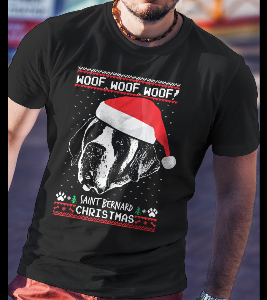 Woof Woof Woof Saint Bernard Christmas T-Shirt