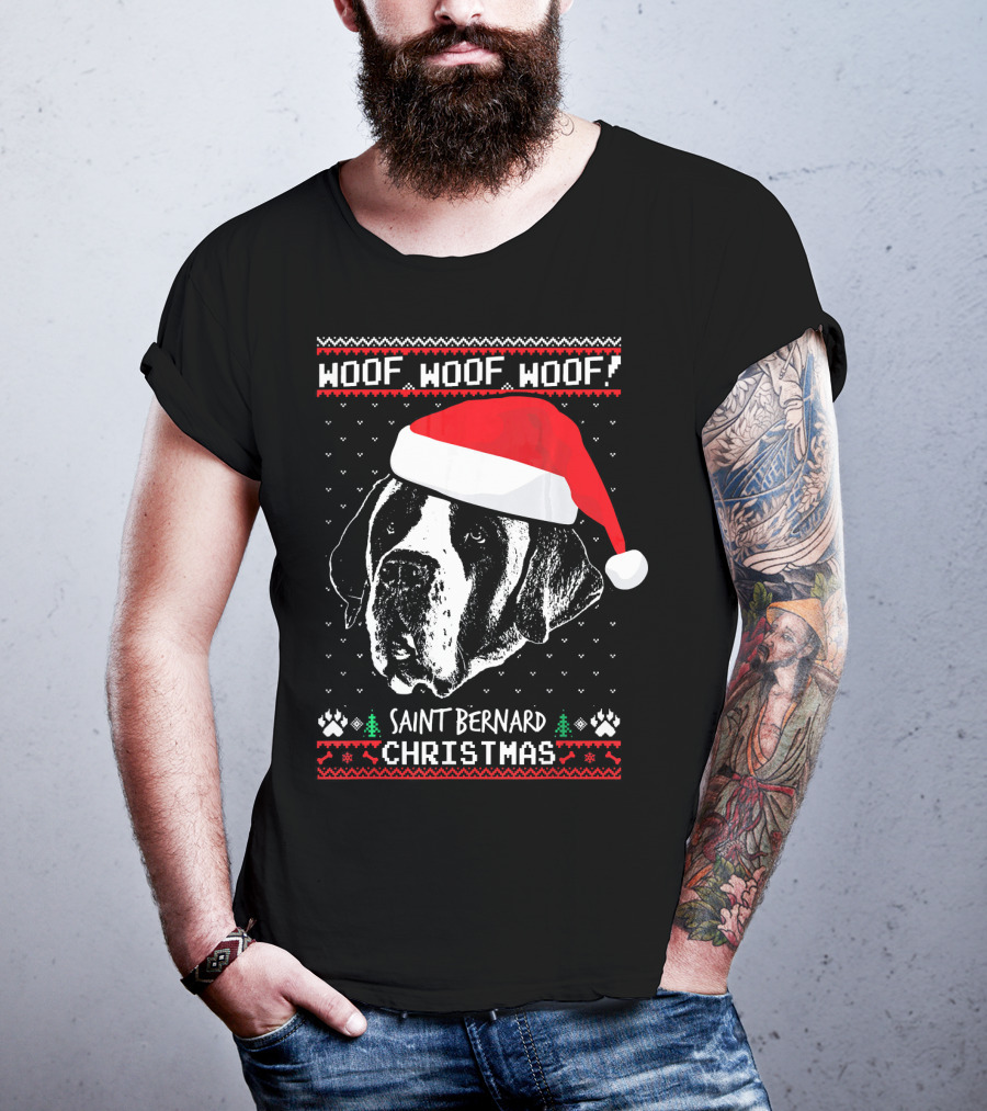Woof Woof Woof Saint Bernard Christmas T-Shirt