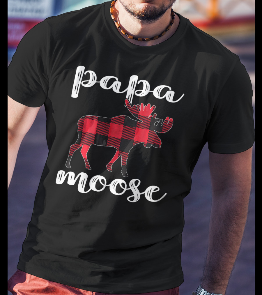 Papa Moose Matching Family Christmas Clo Buffalo Plaid Moose T-Shirt
