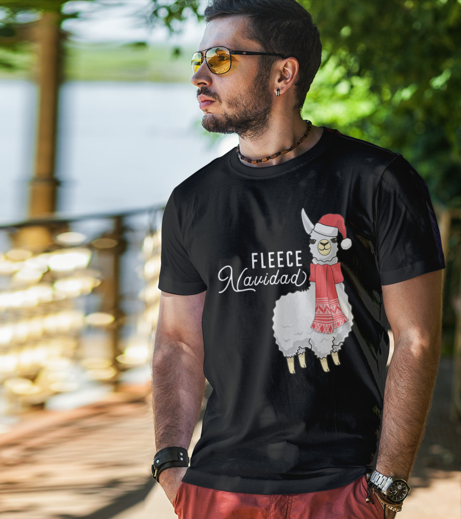 Fleece Navidad Christmas Llama Santa Hat Scarf T-Shirt