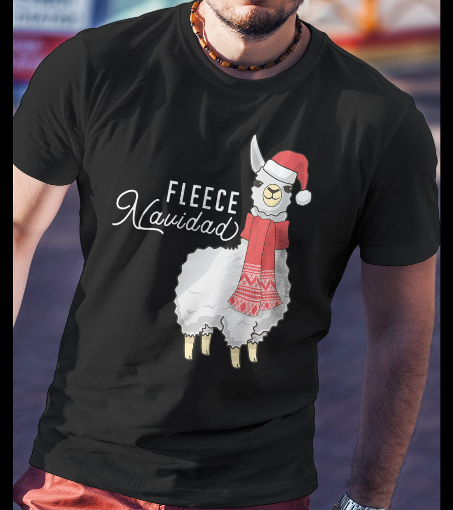 Fleece Navidad Christmas Llama Santa Hat Scarf T-Shirt