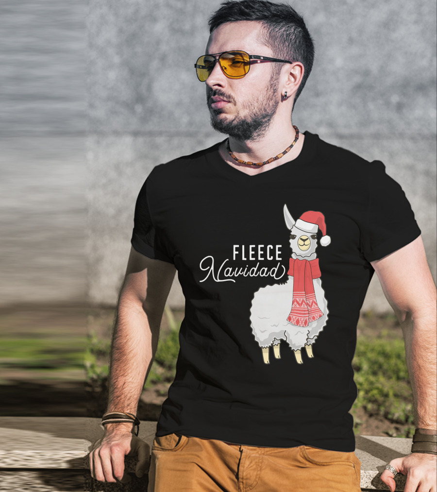 Fleece Navidad Christmas Llama Santa Hat Scarf T-Shirt