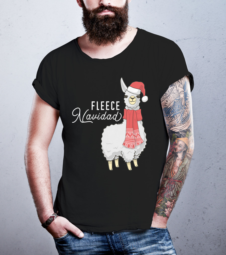 Fleece Navidad Christmas Llama Santa Hat Scarf T-Shirt