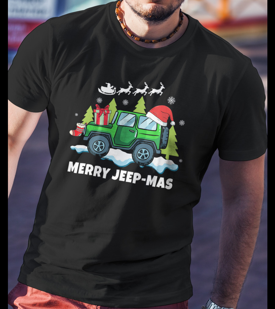 Merry Jeep-Mas Christmas SUV With Santa Hat And Reindeer T-Shirt