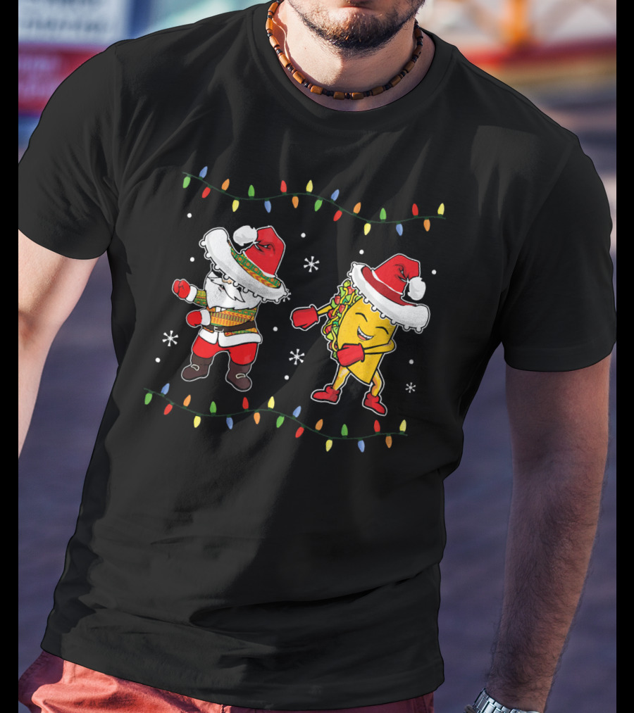 Santa And Taco Flossing In Sombrero Christmas T-Shirt